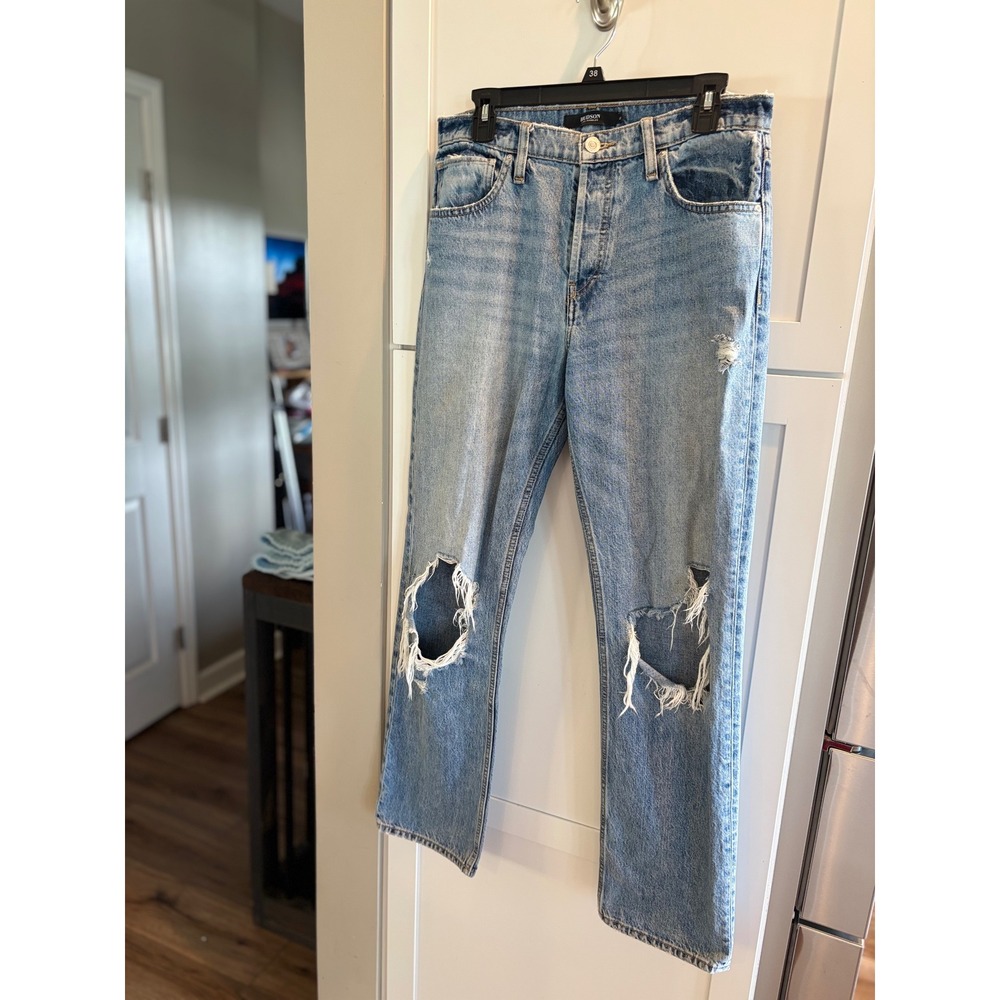 Hudson Thalia Loose Fit Distressed Straight Leg Jeans Light Wash 27